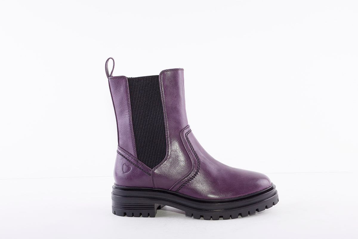 HEAVENLY FEET - SCOUT CHUNKY LOW HEEL GUSSET ANKLE BOOT - PURPLE