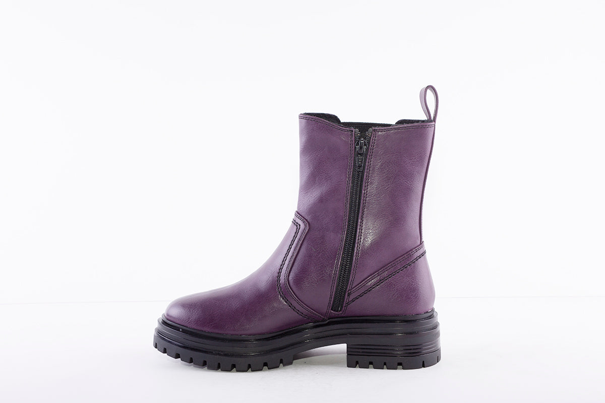 HEAVENLY FEET - SCOUT CHUNKY LOW HEEL GUSSET ANKLE BOOT - PURPLE