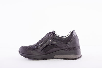 WALDLAUFER - 939011 317 CLARA LACED WEDGE SHOE WITH SIDE ZIP -H WIDTH - BLACK MULTI