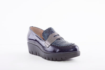 WONDERS - C-33223 LOW WEDGE SHOE - NAVY PATENT