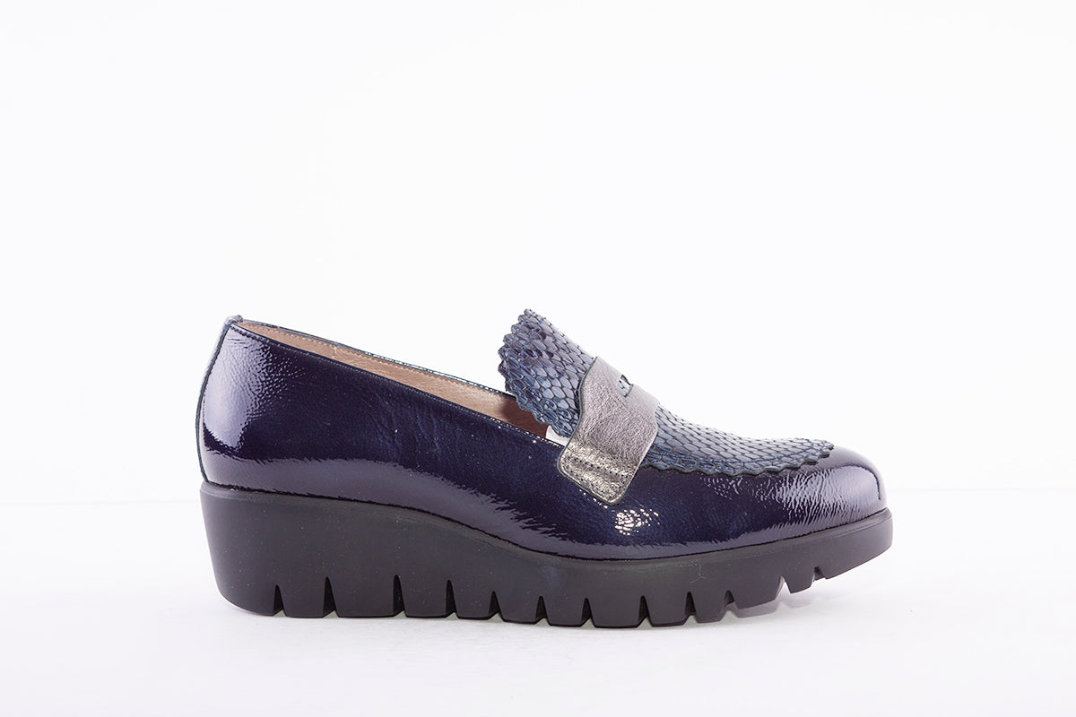 WONDERS - C-33223 LOW WEDGE SHOE - NAVY PATENT
