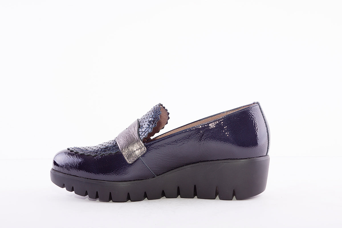 WONDERS - C-33223 LOW WEDGE SHOE - NAVY PATENT