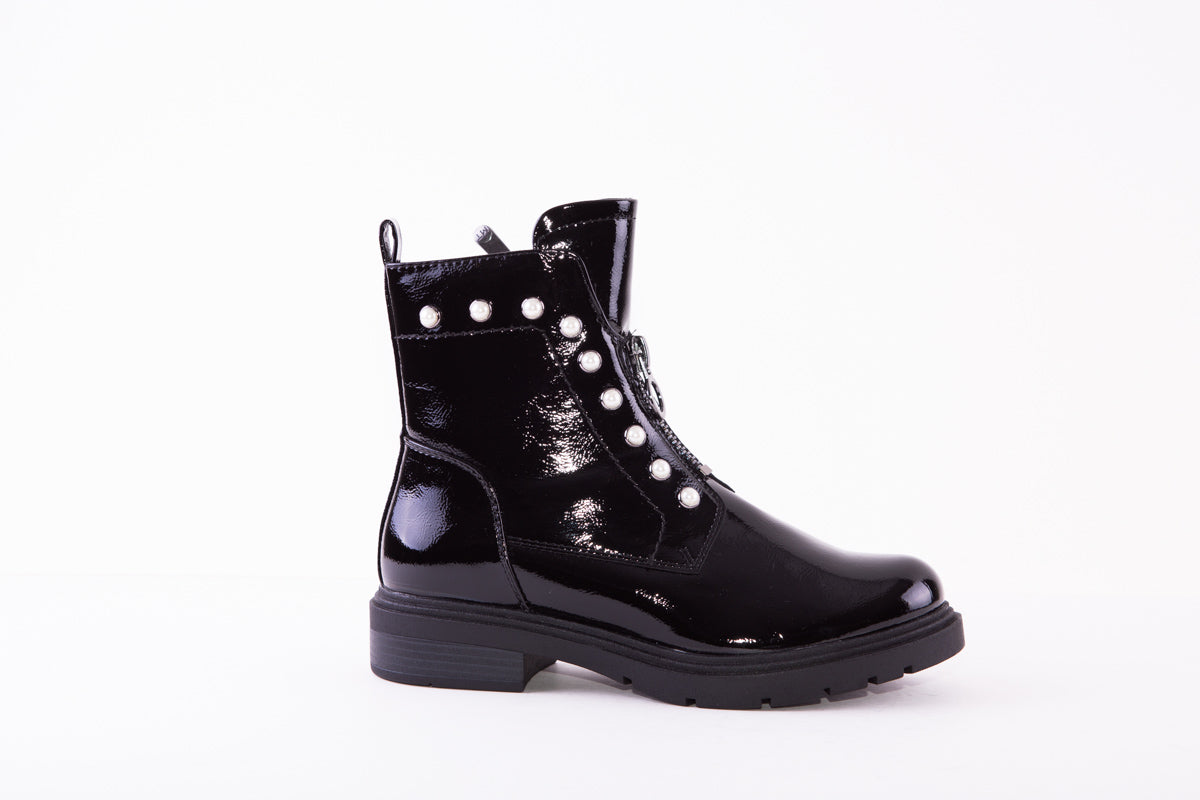 MARCO TOZZI - 25332-918 LOW HEEL MOC ZIP ANKLE BOOT - BLACK PATENT