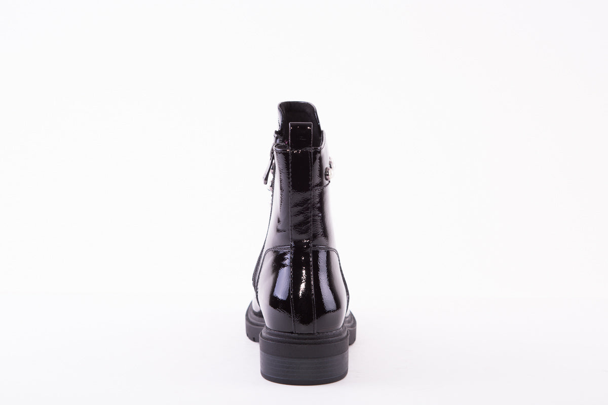 MARCO TOZZI - 25332-918 LOW HEEL MOC ZIP ANKLE BOOT - BLACK PATENT