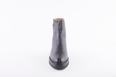 WONDERS - E-6224 LOW WEDGE ANKLE BOOT - BLACK LEATHER/SNAKE