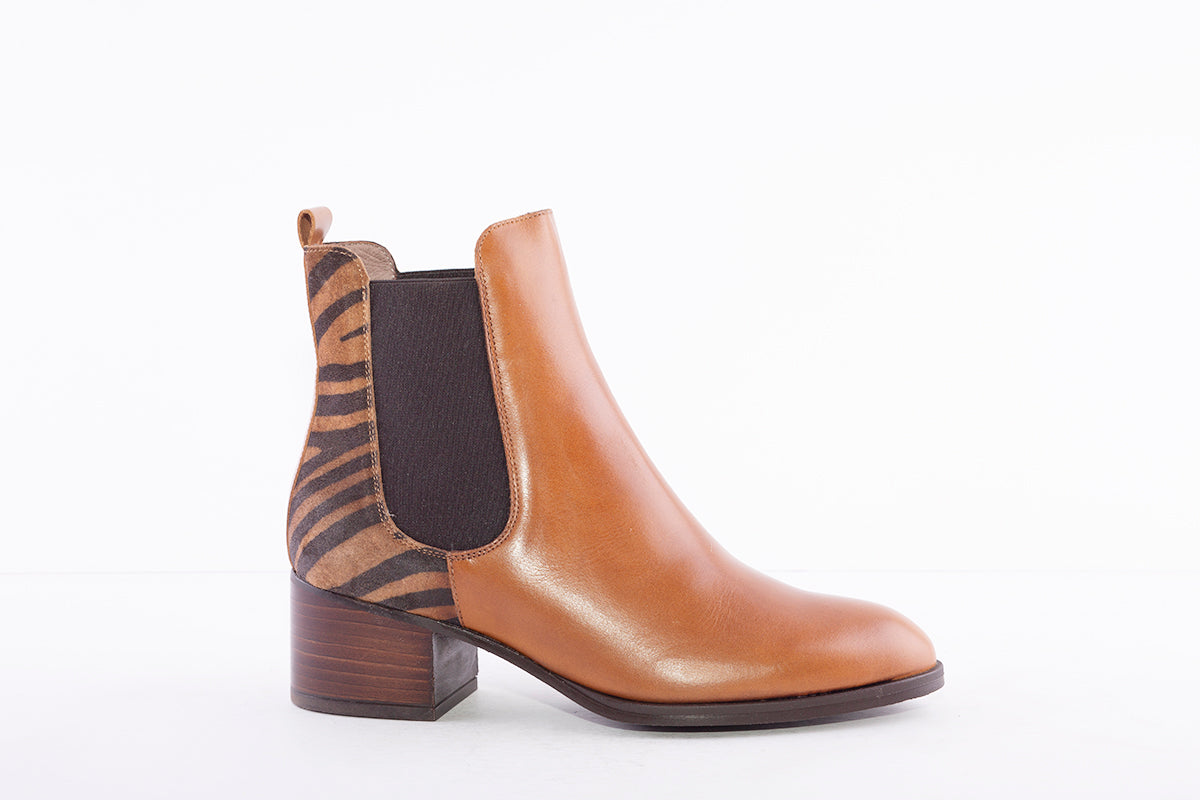 WONDERS - G-5103 LOW HEEL ANKLE BOOT - TAN LEATHER