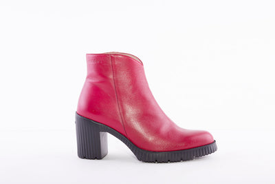 WONDERS - M-4502 MEDIUM HEEL ANKLE BOOT - RED LEATHER