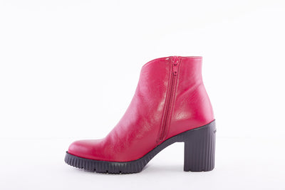 WONDERS - M-4502 MEDIUM HEEL ANKLE BOOT - RED LEATHER