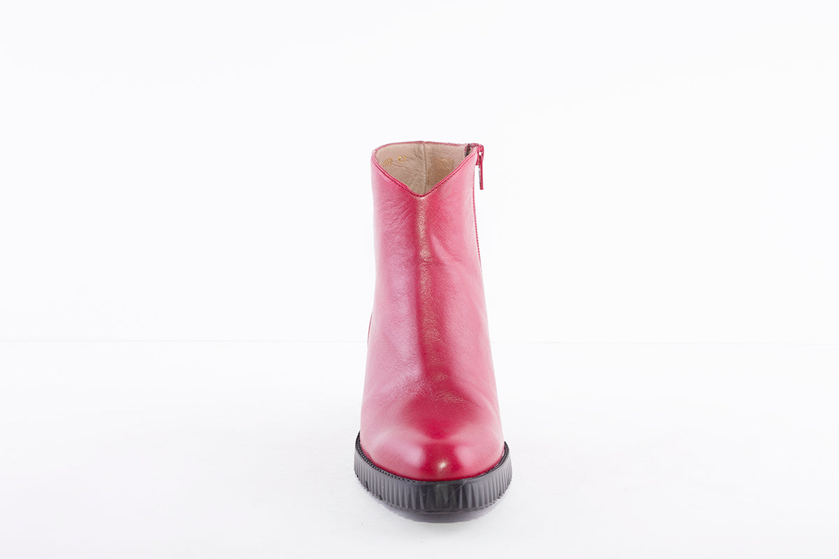 WONDERS - M-4502 MEDIUM HEEL ANKLE BOOT - RED LEATHER