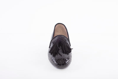 WONDERS - C-6302 FLAT TASSEL SHOE - BLACK SNAKESKIN