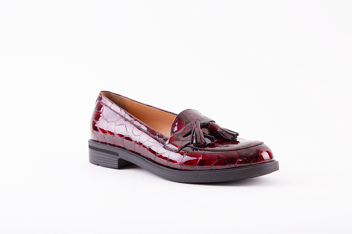BIOECO - 6146 FLAT LOAFER - BURGUNDY CROC PATENT