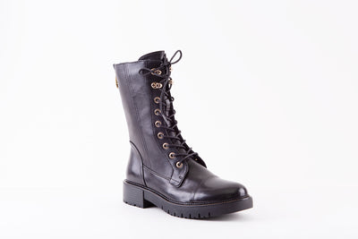 REGARDE LE CEIL - JOSEF-07 FLAT LACED BOOT WITH ZIP - BLACK/GOLD