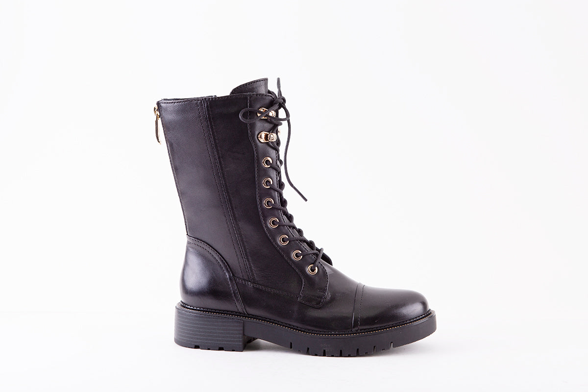 REGARDE LE CEIL - JOSEF-07 FLAT LACED BOOT WITH ZIP - BLACK/GOLD