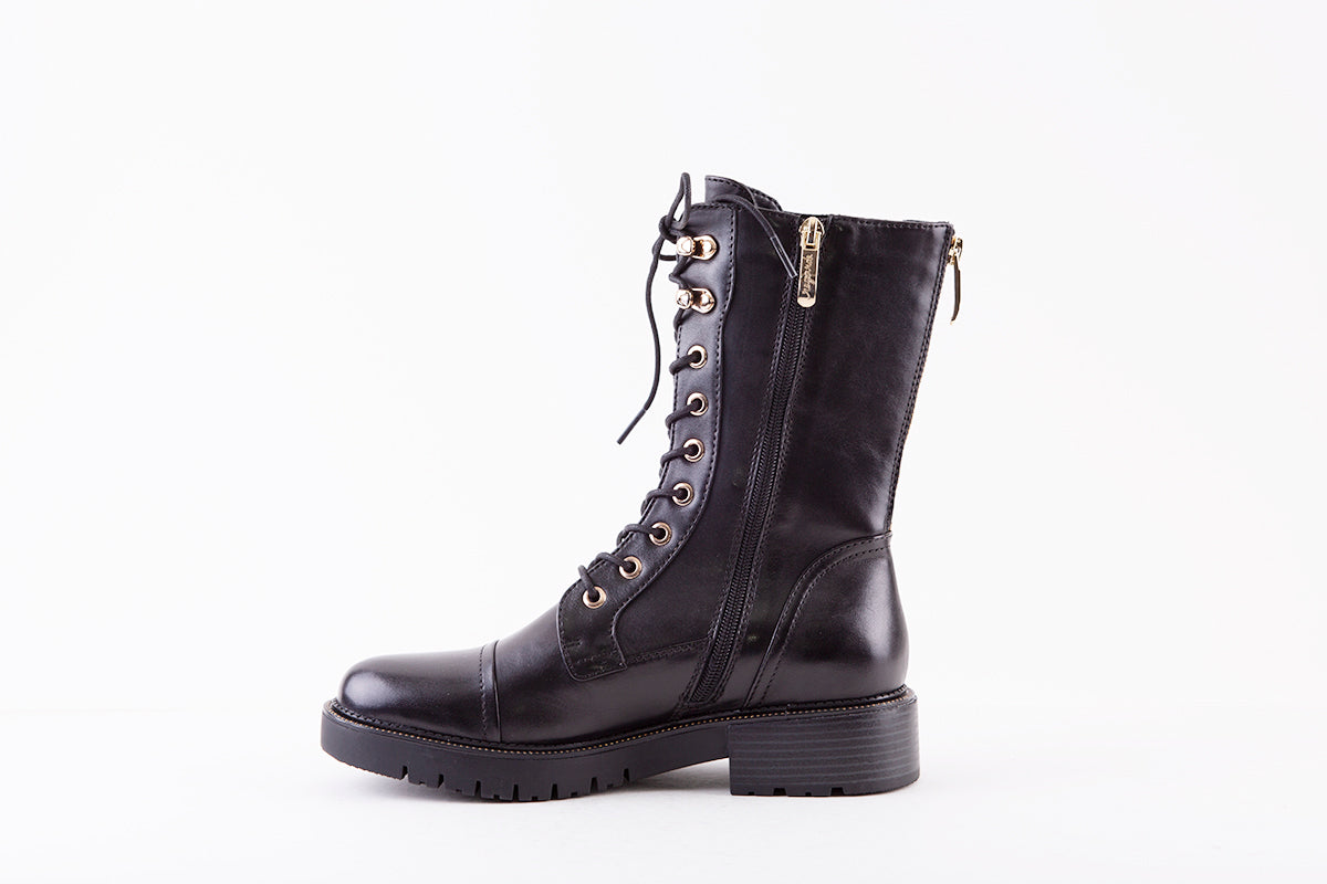 REGARDE LE CEIL - JOSEF-07 FLAT LACED BOOT WITH ZIP - BLACK/GOLD