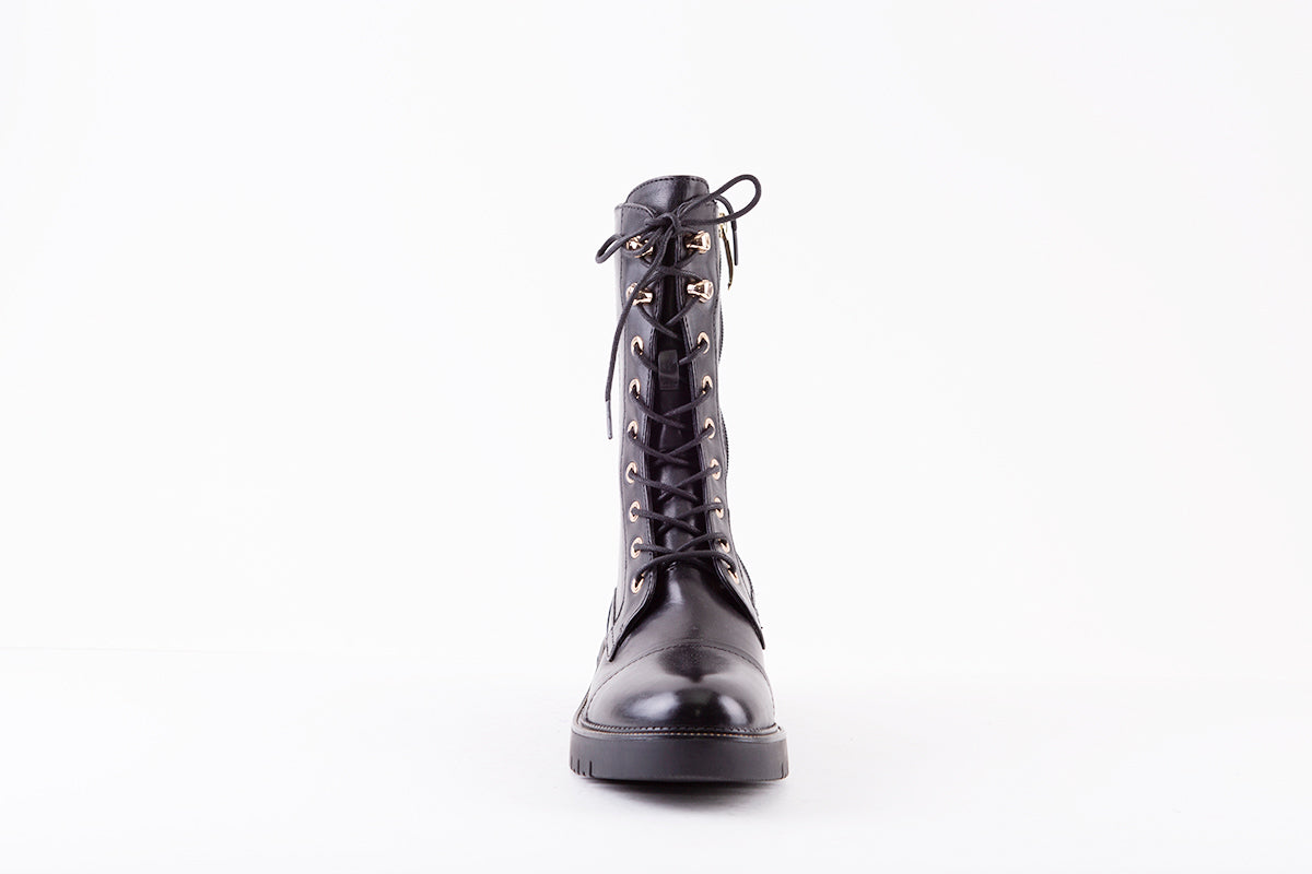 REGARDE LE CEIL - JOSEF-07 FLAT LACED BOOT WITH ZIP - BLACK/GOLD