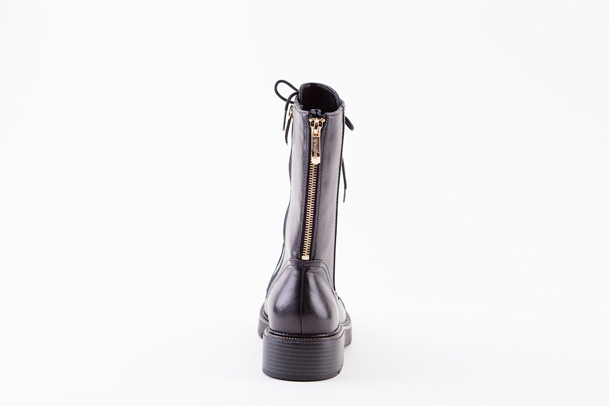 REGARDE LE CEIL - JOSEF-07 FLAT LACED BOOT WITH ZIP - BLACK/GOLD