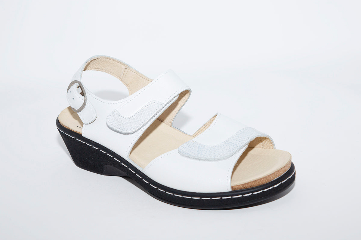 BELVIDA - WEDGE VELCRO COMFORT SANDAL - WHITE LEATHER