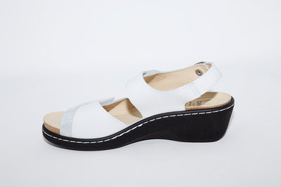 BELVIDA - WEDGE VELCRO COMFORT SANDAL - WHITE LEATHER