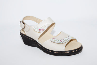 BELVIDA - WEDGE VELCRO COMFORT SANDAL - BEIGE LEATHER