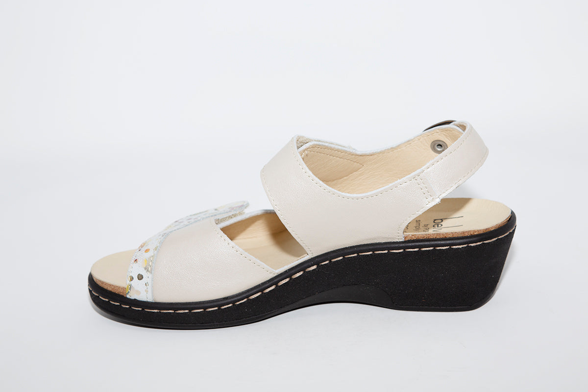 BELVIDA - WEDGE VELCRO COMFORT SANDAL - BEIGE LEATHER