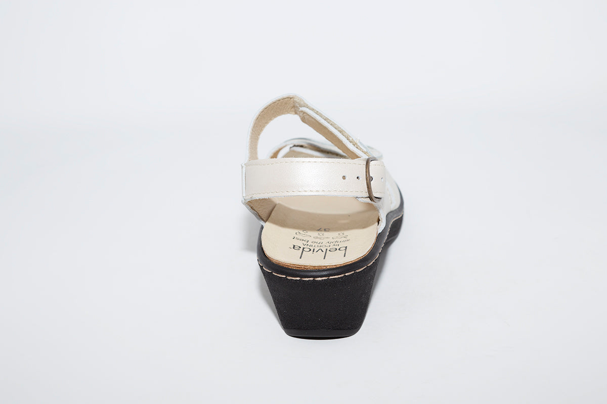 BELVIDA - WEDGE VELCRO COMFORT SANDAL - BEIGE LEATHER