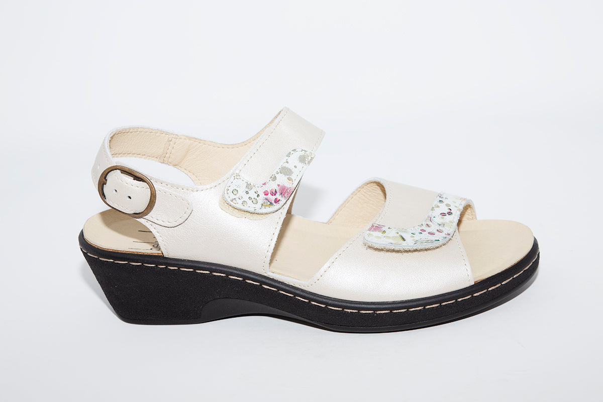 BELVIDA - WEDGE VELCRO COMFORT SANDAL - BEIGE LEATHER