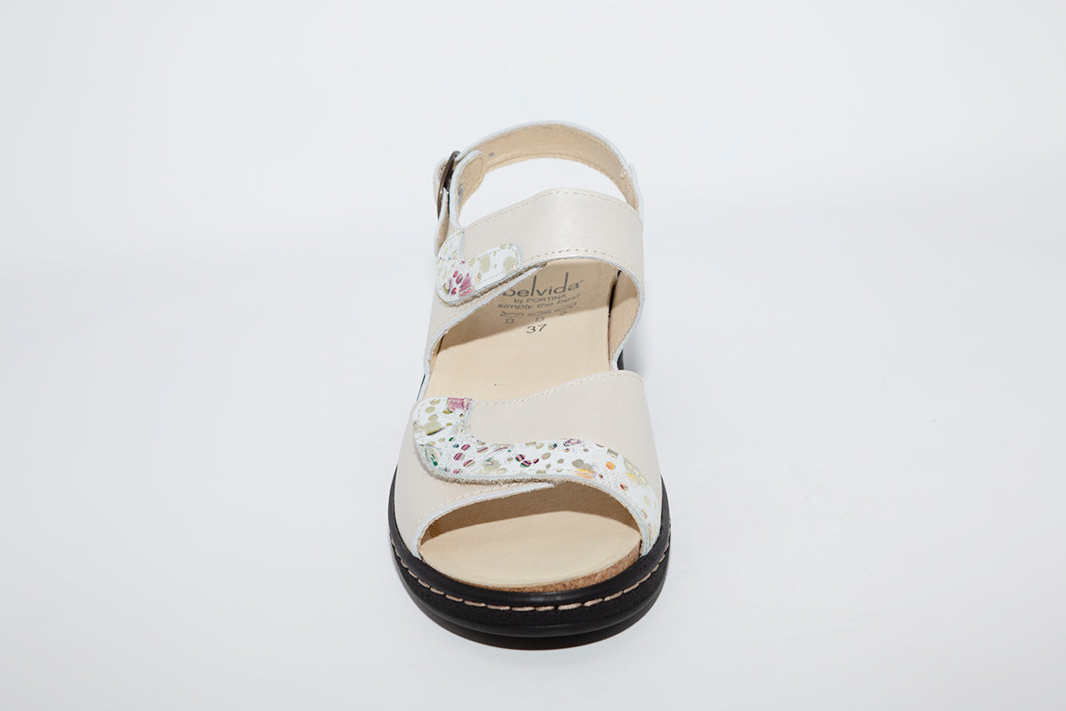 BELVIDA - WEDGE VELCRO COMFORT SANDAL - BEIGE LEATHER
