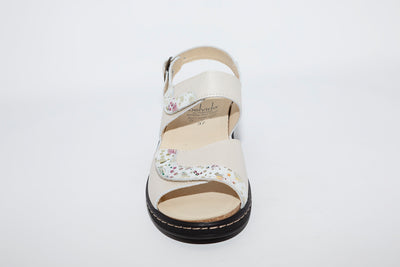 BELVIDA - WEDGE VELCRO COMFORT SANDAL - BEIGE LEATHER