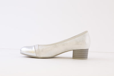 JANA - 22366-920 LOW BLOCK HEEL COURT SHOE - SILVER