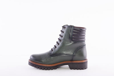 PEPE MENARGUES- 20309 LOW HEEL LACED ANKLE BOOT WITH SIDE ZIP - GREEN LEATHER