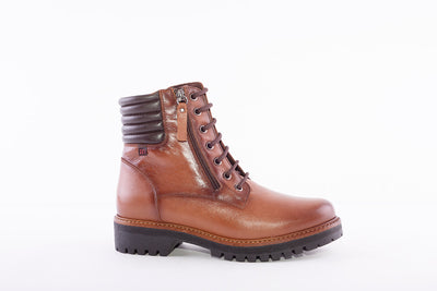 PEPE MENARGUES - 20309 LOW HEEL LACED ANKLE BOOT WITH SIDE ZIP - TAN LEATHER