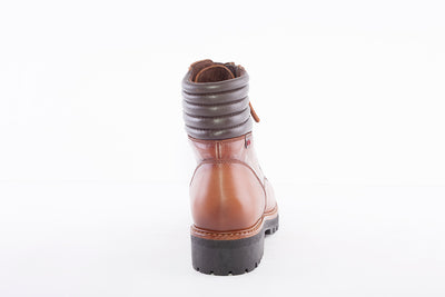 PEPE MENARGUES - 20309 LOW HEEL LACED ANKLE BOOT WITH SIDE ZIP - TAN LEATHER