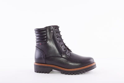 PEPE MENARGUES - 20309 LOW HEEL LACED ANKLE BOOT WITH SIDE ZIP - BLACK LEATHER