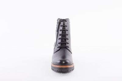 PEPE MENARGUES - 20309 LOW HEEL LACED ANKLE BOOT WITH SIDE ZIP - BLACK LEATHER