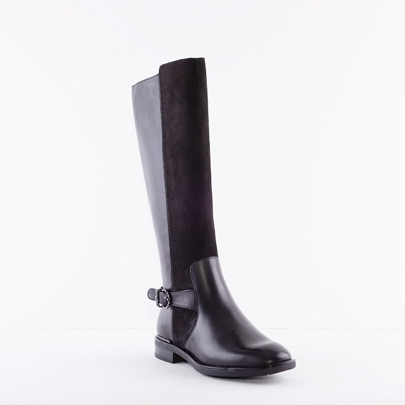 TAMARIS - 25506-001 FULL LENGTH LOW HEEL BUCKLE ZIP BOOT - BLACK COMBI