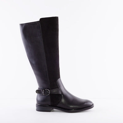 TAMARIS - 25506-001 FULL LENGTH LOW HEEL BUCKLE ZIP BOOT - BLACK COMBI