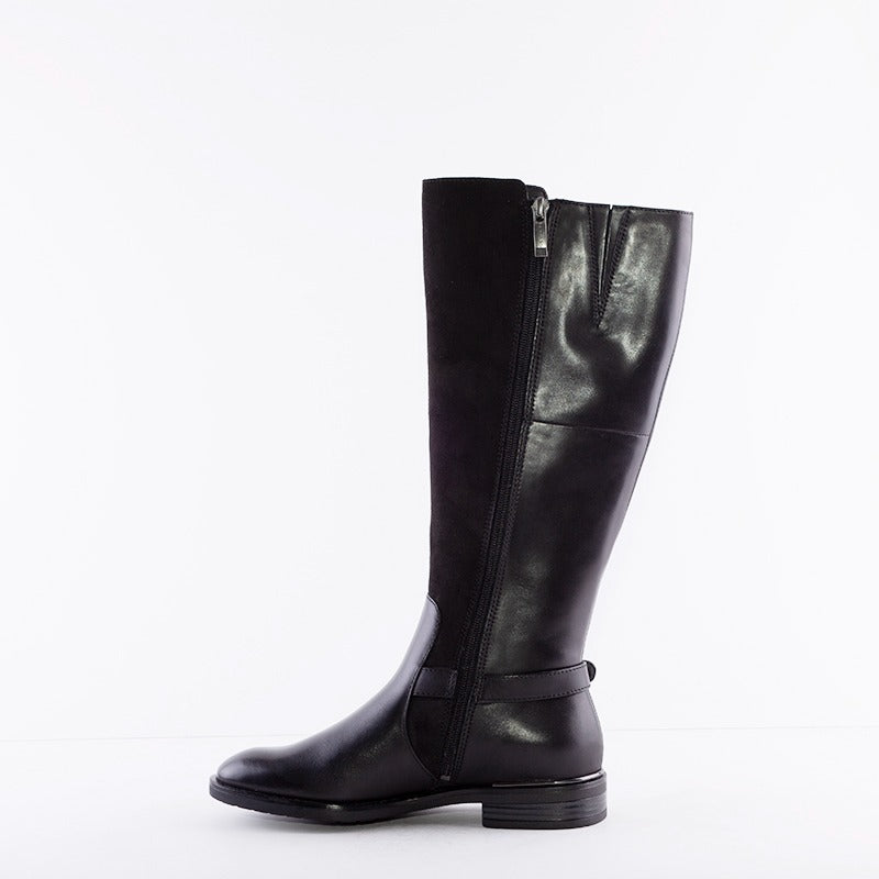 TAMARIS - 25506-001 FULL LENGTH LOW HEEL BUCKLE ZIP BOOT - BLACK COMBI