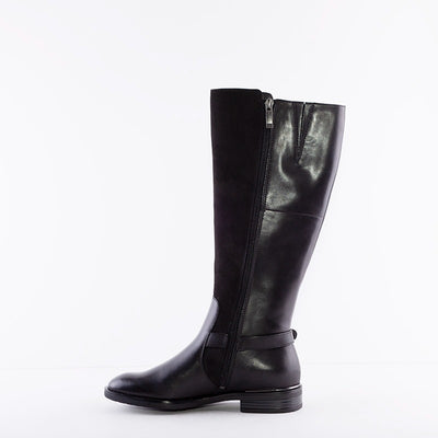 TAMARIS - 25506-001 FULL LENGTH LOW HEEL BUCKLE ZIP BOOT - BLACK COMBI