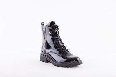 JANA - 25224-095 LACE UP BIKER ANKLE BOOT WITH ZIP - BLACK