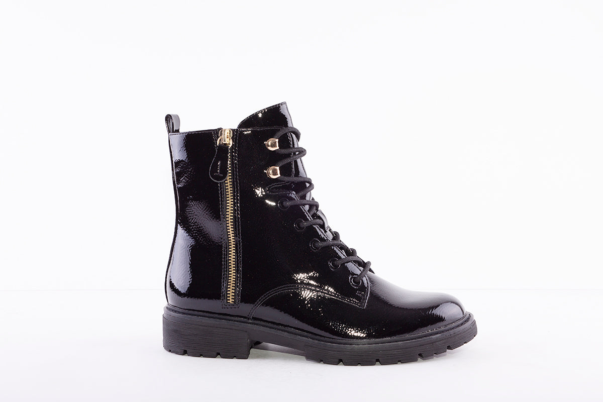 JANA - 25224-095 LACE UP BIKER ANKLE BOOT WITH ZIP - BLACK