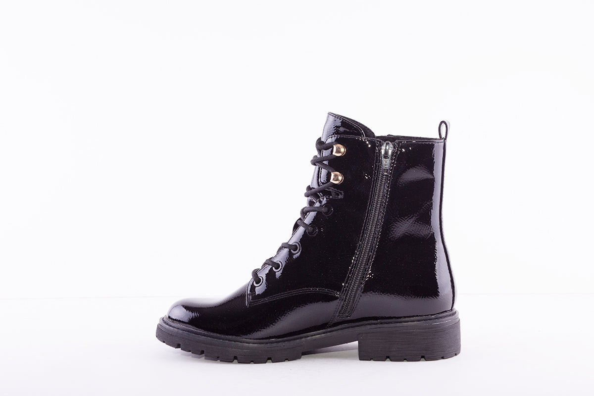 JANA - 25224-095 LACE UP BIKER ANKLE BOOT WITH ZIP - BLACK