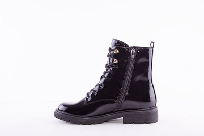 JANA - 25224-095 LACE UP BIKER ANKLE BOOT WITH ZIP - BLACK
