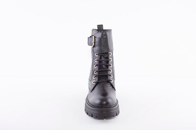 MARIA JAEN - 3057 LACED WEDGE ANKLE BOOT - BLACK LEATHER