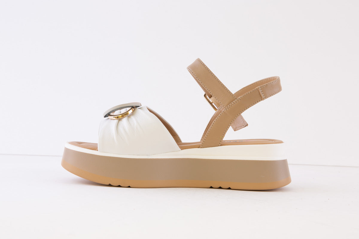 REPO - 11202 FASHON WEDGE SANDAL - WHITE/TAUPE