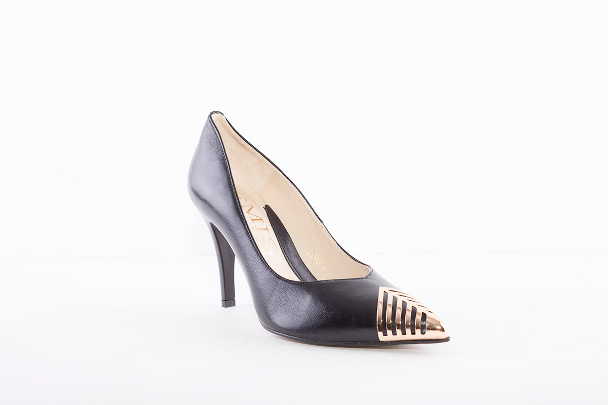 EMIS - 7802 - HIGH HEEL COURT SHOE - BLACK/GOLD