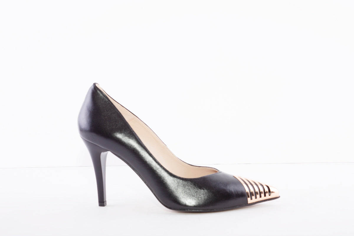 EMIS - 7802 - HIGH HEEL COURT SHOE - BLACK/GOLD