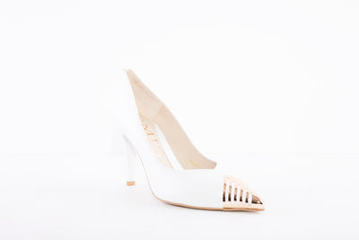 EMIS - 7802 HIGH HEEL COURT SHOE - WHITE/GOLD