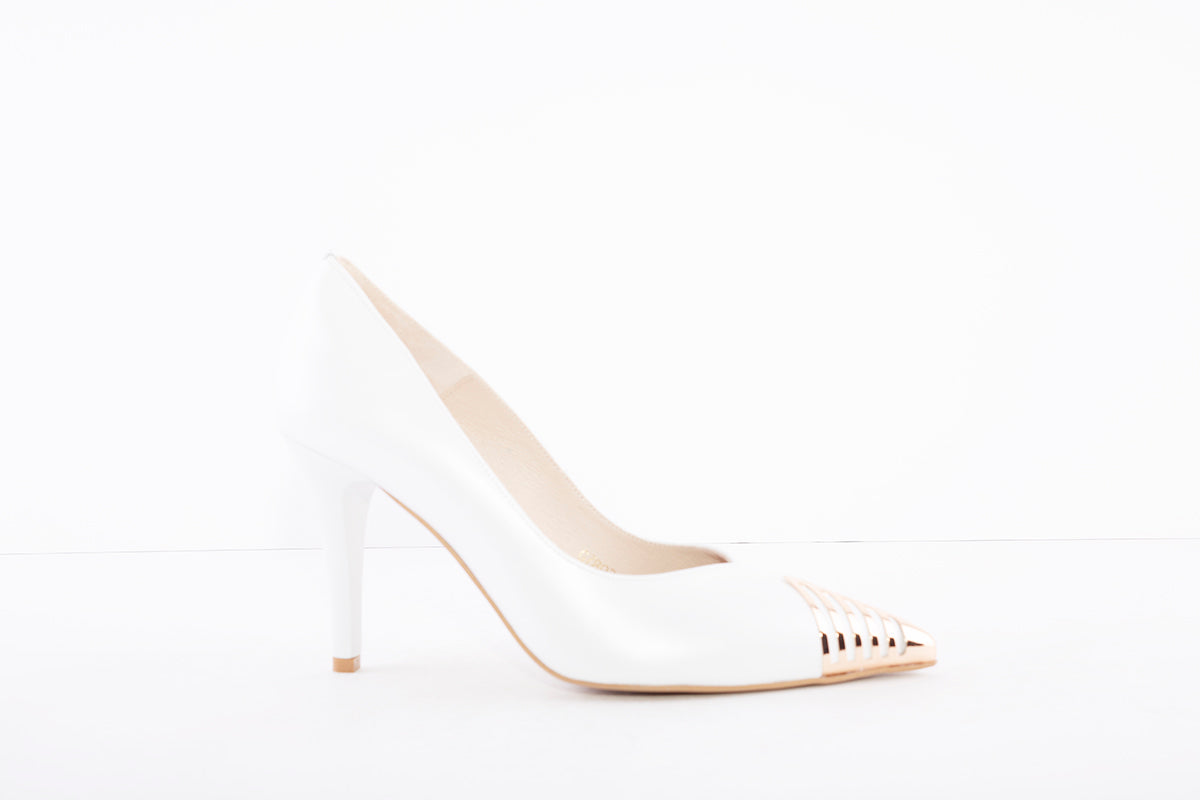EMIS - 7802 HIGH HEEL COURT SHOE - WHITE/GOLD