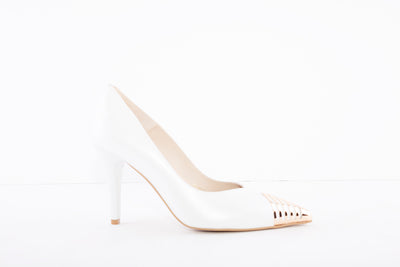 EMIS - 7802 HIGH HEEL COURT SHOE - WHITE/GOLD