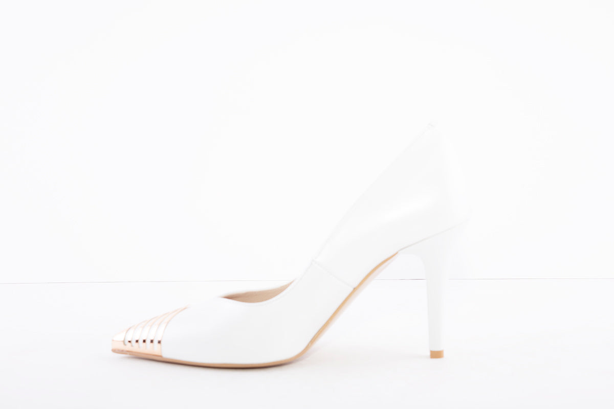 EMIS - 7802 HIGH HEEL COURT SHOE - WHITE/GOLD